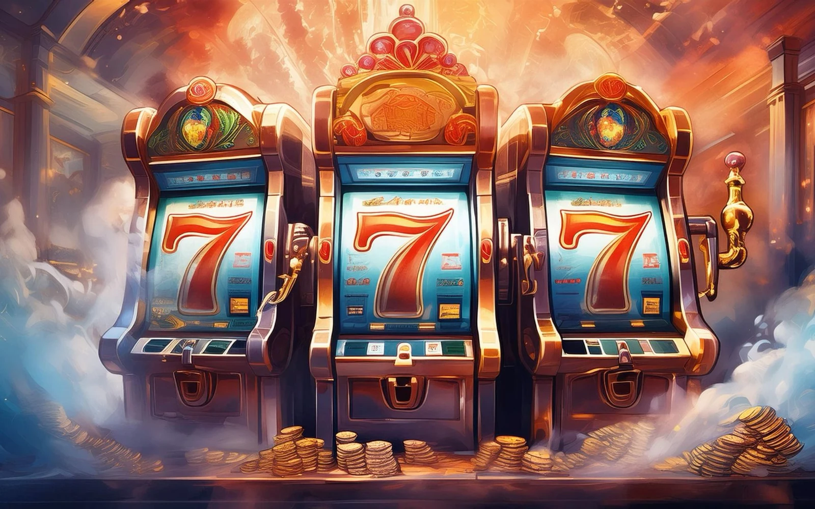 Reel slot digital dengan simbol permainan dan efek visual