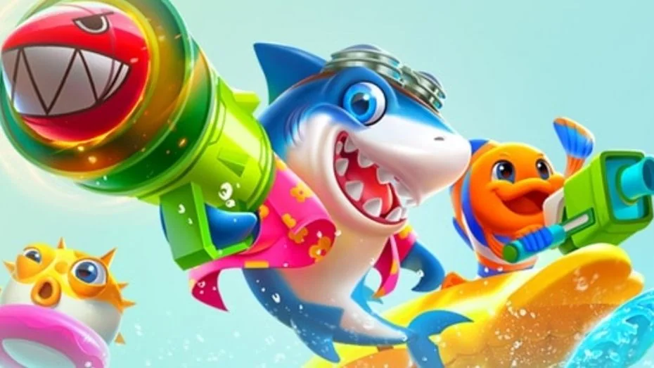 Arena target ikan dengan efek tembakan arcade
